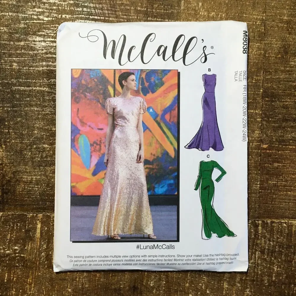 McCalls Sewing Pattern M8038 Womens Plus Formal Evening Prom Dress 18W-24W UNCUT